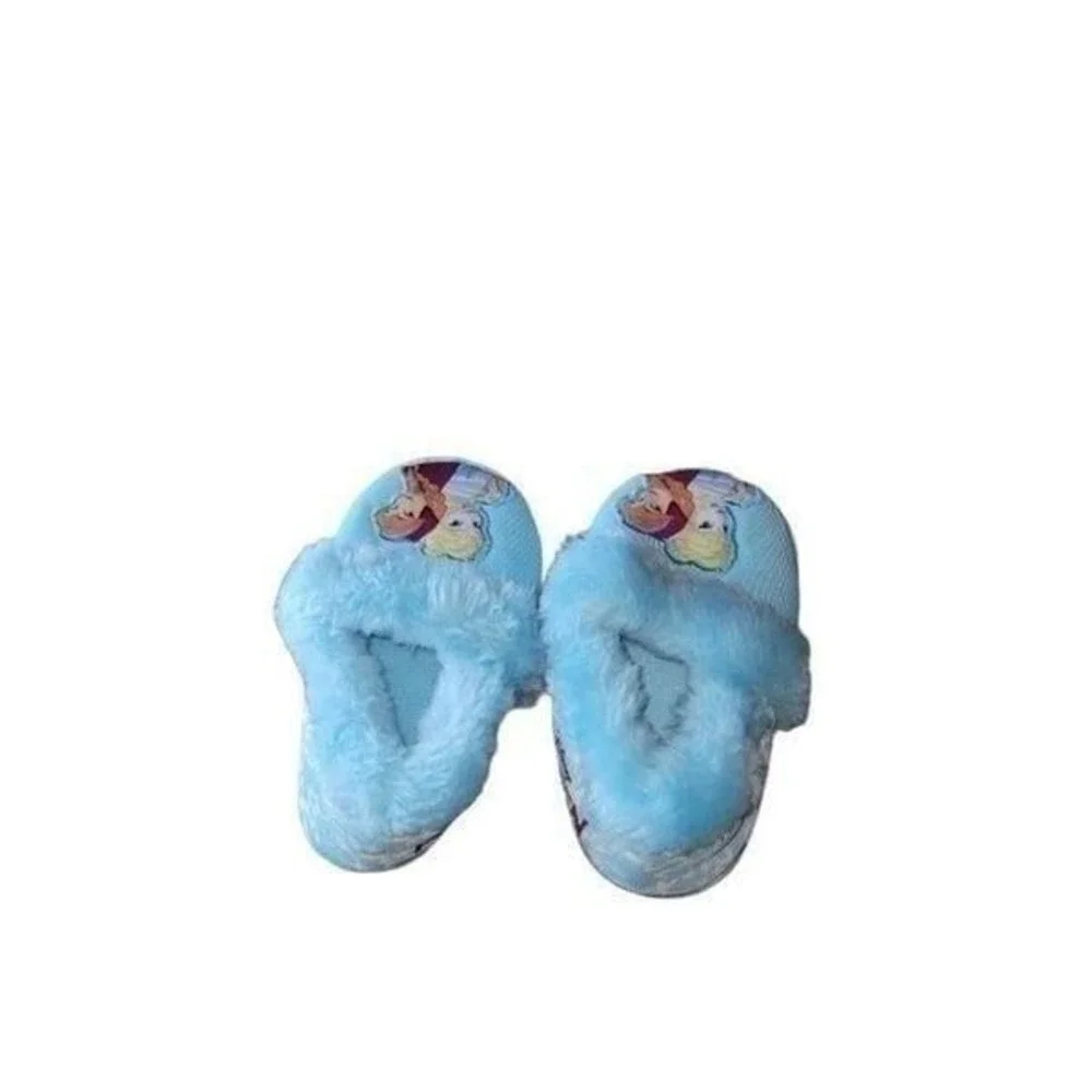 Disney Frozen Toddler Slippers Sz 5/6 Elsa Anna Blue Plush Shoes Girls Cozy Kid